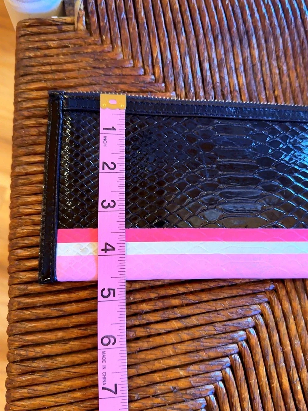 Victoria’s Secret Luxe Python Zip Clutch Wristlet Black Pink Tassel 9” EUC